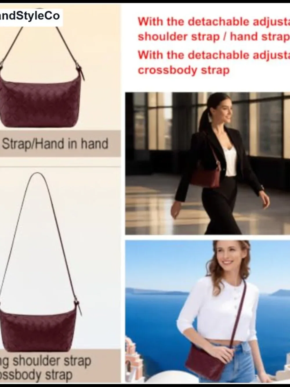 Woven Faux Leather Small Hobo Shoulder Crossbody Bag With Zipper